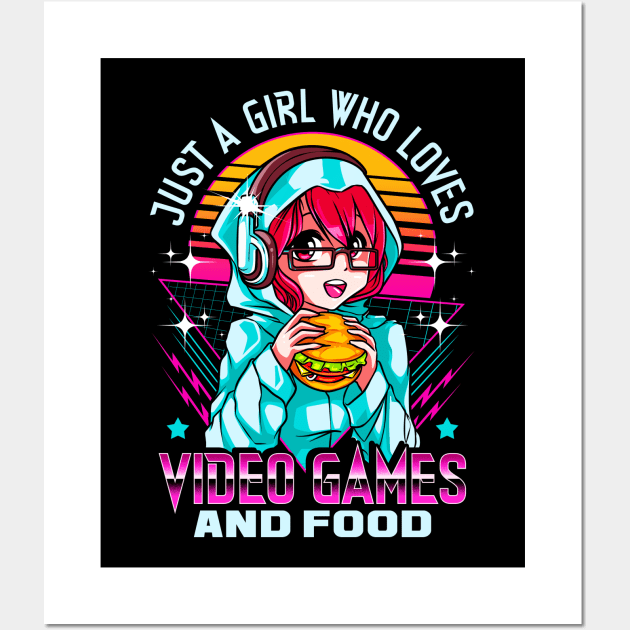 Funny Just A Girl Who Loves Video Games And Food Wall Art by theperfectpresents